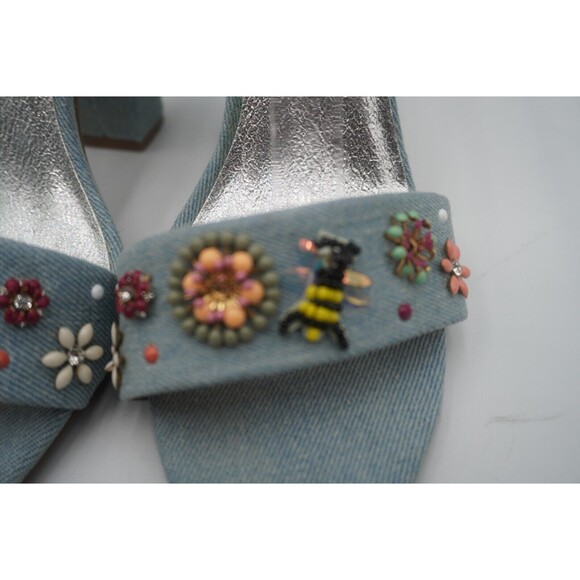 Rampage Garden Floral Embroidered beaded detail light denim Open Toe Heel Size 9 - Picture 7 of 15